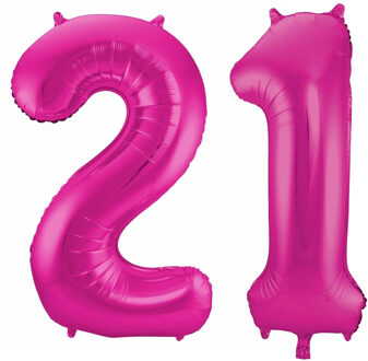 Cijfer ballonnen opblaas - Verjaardag versiering 21 jaar - 85 cm roze