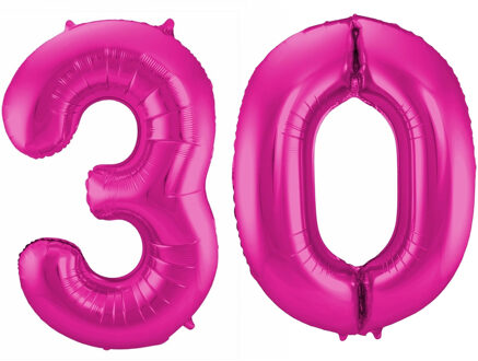 Cijfer ballonnen opblaas - Verjaardag versiering 30 jaar - 85 cm roze