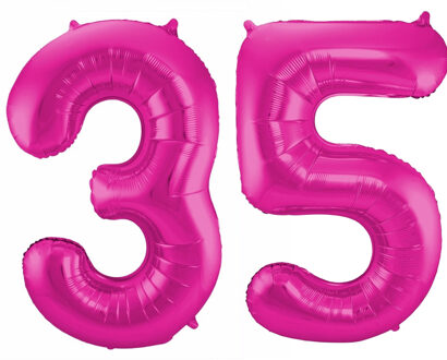 Cijfer ballonnen opblaas - Verjaardag versiering 35 jaar - 85 cm roze