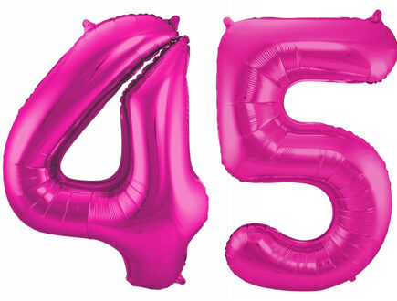 Cijfer ballonnen opblaas - Verjaardag versiering 45 jaar - 85 cm roze