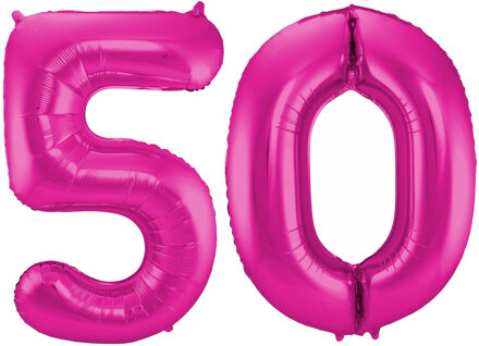 Cijfer ballonnen opblaas - Verjaardag versiering 50 jaar - 85 cm roze