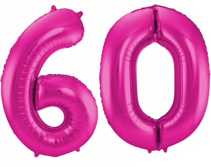 Cijfer ballonnen opblaas - Verjaardag versiering 60 jaar - 85 cm roze