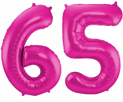 Cijfer ballonnen opblaas - Verjaardag versiering 65 jaar - 85 cm roze