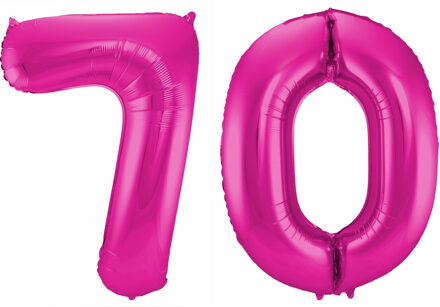 Cijfer ballonnen opblaas - Verjaardag versiering 70 jaar - 85 cm roze
