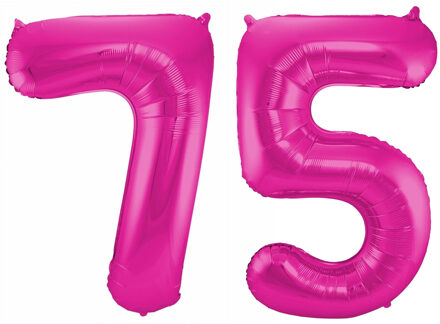 Cijfer ballonnen opblaas - Verjaardag versiering 75 jaar - 85 cm roze