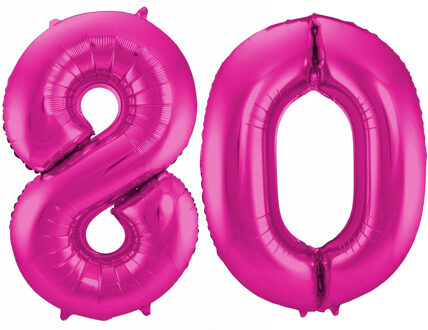 Cijfer ballonnen opblaas - Verjaardag versiering 80 jaar - 85 cm roze