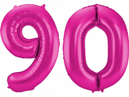 Cijfer ballonnen opblaas - Verjaardag versiering 90 jaar - 85 cm roze