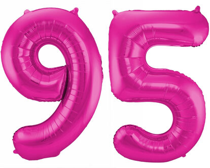 Cijfer ballonnen opblaas - Verjaardag versiering 95 jaar - 85 cm roze