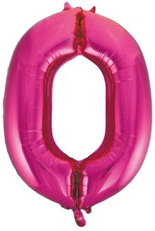 Cijfer nul 0 folie ballon roze van 86 cm
