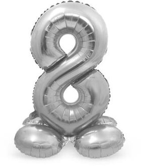 Cijferballon 8 Standaard Folie 72 Cm Zilver Zilverkleurig