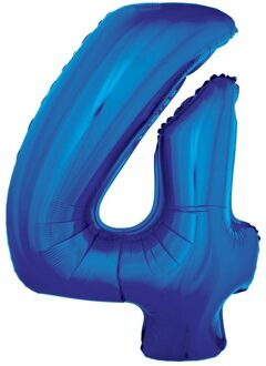 Cijferballon folie nummer 4 | Opblaascijfer 4 blauw 102cm