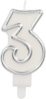 Cijferkaars '3' Wit Zilver Chique (9cm) Zilver - Grijs