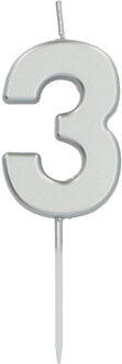 Cijferkaars '3' Zilverkleurig 5cm Zilver - Grijs