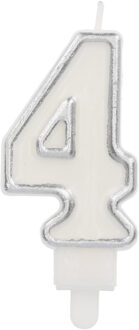 Cijferkaars '4' Wit Zilver Chique (9cm) Zilver - Grijs