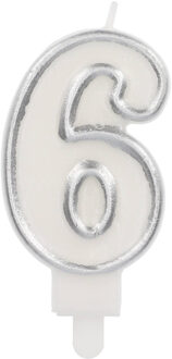 Cijferkaars '6' Wit Zilver Chique (9cm) Zilver - Grijs