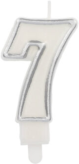 Cijferkaars '7' Wit Zilver Chique 9cm Zilver - Grijs