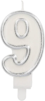 Cijferkaars '9' Wit Zilver Chique (9cm) Zilver - Grijs