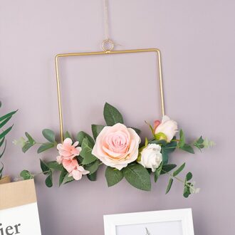 Cilected Ins Geometrische Smeedijzeren Simulatie Roze Rose Krans Muur Opknoping Kamer Muur Hanger Bruiloft Decoratie Krans WT105-3
