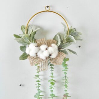 Cilected Nordic Ins Smeedijzeren Geometrische Katoen Krans Muur Opknoping Home Simulatie Groen Blad Hanger Krans Decoratie WT109-4