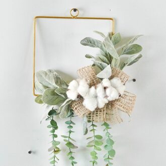 Cilected Nordic Ins Smeedijzeren Geometrische Katoen Krans Muur Opknoping Home Simulatie Groen Blad Hanger Krans Decoratie WT109-6