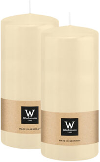 Cilinderkaars/stompkaars - 2x - creme wit - 15 x 7 cm - 63 branduren