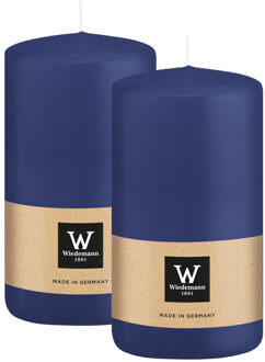 Cilinderkaars/stompkaars - 2x - donkerblauw - 12 x 6 cm - 33 branduren