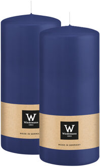Cilinderkaars/stompkaars - 2x - donkerblauw - 15 x 7 cm - 63 branduren