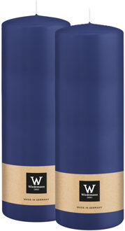 Cilinderkaars/stompkaars - 2x - donkerblauw - 20 x 7 cm - 103 branduren