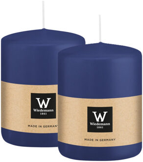 Cilinderkaars/stompkaars - 2x - donkerblauw - 6 x 8 cm - 29 branduren