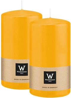 Cilinderkaars/stompkaars - 2x - geel - 13 x 7 cm - 52 branduren