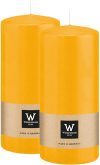 Cilinderkaars/stompkaars - 2x - geel - 15 x 7 cm - 63 branduren