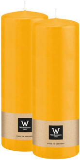 Cilinderkaars/stompkaars - 2x - geel - 20 x 7 cm - 103 branduren