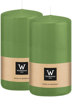 Cilinderkaars/stompkaars - 2x - lichtgroen - 12 x 6 cm - 33 branduren
