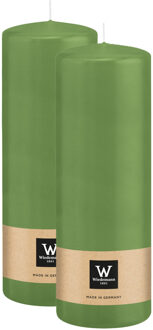 Cilinderkaars/stompkaars - 2x - lichtgroen - 20 x 7 cm - 103 branduren