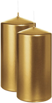 Cilinderkaars/stompkaars - 2x - metallic goud - 12 x 6 cm - 33 branduren