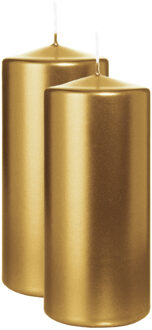 Cilinderkaars/stompkaars - 2x - metallic goud - 15 x 7 cm - 63 branduren