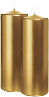 Cilinderkaars/stompkaars - 2x - metallic goud - 20 x 7 cm - 103 branduren