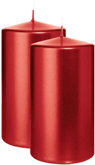 Cilinderkaars/stompkaars - 2x - metallic rood - 13 x 7 cm - 52 branduren