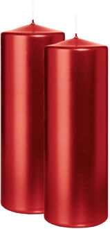 Cilinderkaars/stompkaars - 2x - metallic rood - 20 x 7 cm - 103 branduren
