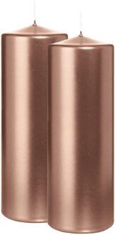 Cilinderkaars/stompkaars - 2x - metallic ros? goud - 20 x 7 cm - 103 branduren