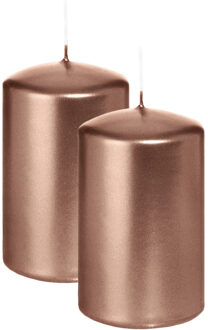 Cilinderkaars/stompkaars - 2x - metallic ros?goud - 6 x 8 cm - 29 branduren