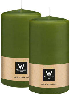 Cilinderkaars/stompkaars - 2x - olijfgroen - 13 x 7 cm - 52 branduren