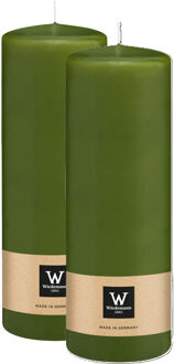 Cilinderkaars/stompkaars - 2x - olijfgroen - 20 x 7 cm - 103 branduren