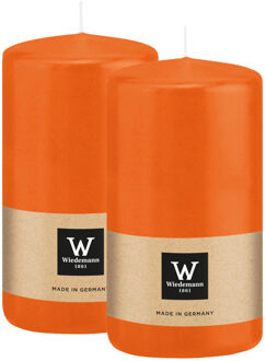 Cilinderkaars/stompkaars - 2x - oranje - 12 x 6 cm - 33 branduren