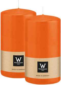 Cilinderkaars/stompkaars - 2x - oranje - 13 x 7 cm - 52 branduren