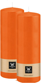 Cilinderkaars/stompkaars - 2x - oranje - 20 x 7 cm - 103 branduren