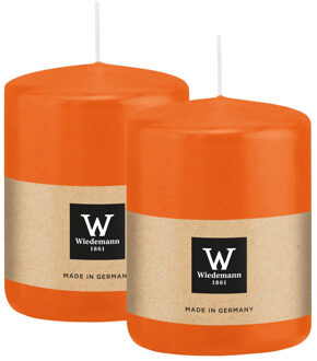 Cilinderkaars/stompkaars - 2x - oranje - 6 x 8 cm - 29 branduren