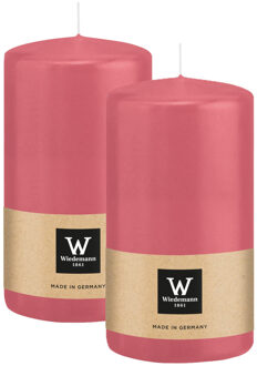 Cilinderkaars/stompkaars - 2x - roze - 13 x 7 cm - 52 branduren