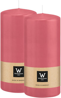 Cilinderkaars/stompkaars - 2x - roze - 15 x 7 cm - 63 branduren