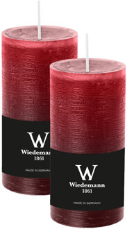 Cilinderkaars/stompkaars - 2x - rustieke kaars - bordeauxrood - 6 x 12 cm - 42 branduren